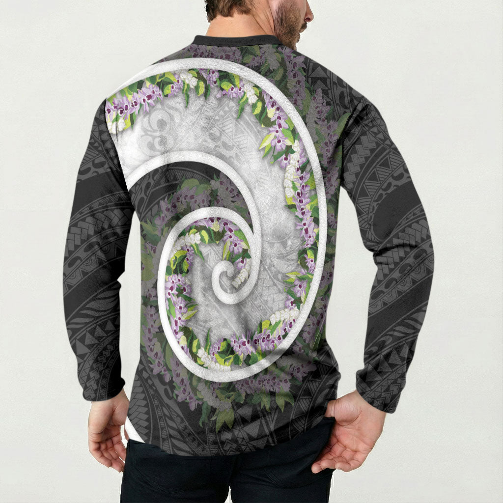 Piko Hawaii Button Sweatshirt Polynesian Pattern With Maile Pikake Honohono Lei