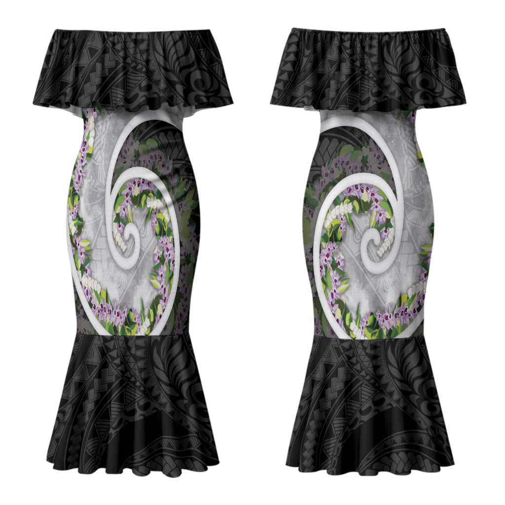 Piko Hawaii Couples Matching Mermaid Dress and Hawaiian Shirt Polynesian Pattern With Maile Pikake Honohono Lei