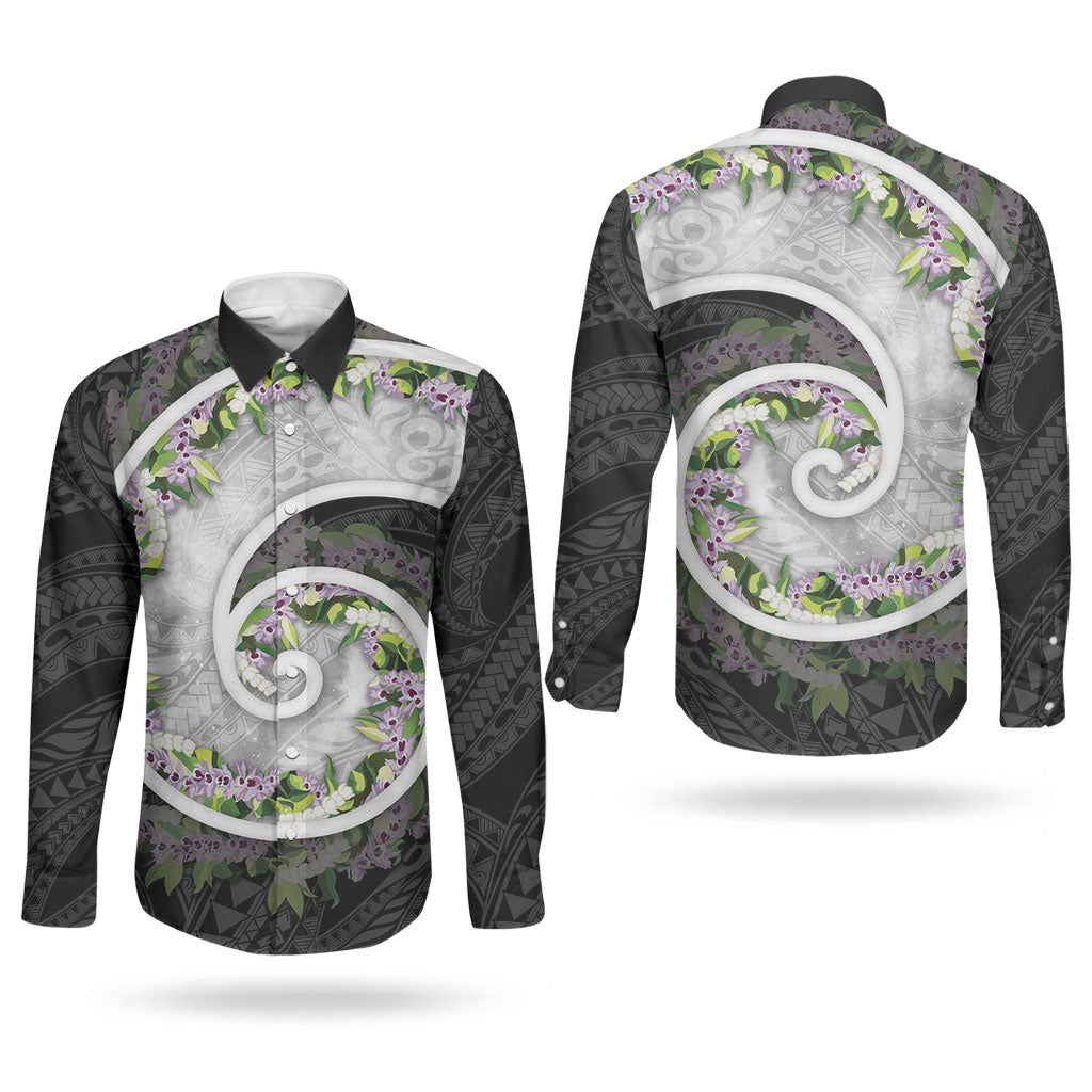 Piko Hawaii Couples Matching Mermaid Dress and Long Sleeve Button Shirt Polynesian Pattern With Maile Pikake Honohono Lei