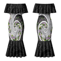 Piko Hawaii Couples Matching Mermaid Dress and Long Sleeve Button Shirt Polynesian Pattern With Maile Pikake Honohono Lei