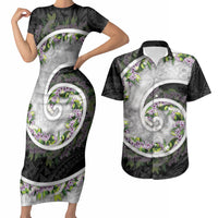 Piko Hawaii Couples Matching Short Sleeve Bodycon Dress and Hawaiian Shirt Polynesian Pattern With Maile Pikake Honohono Lei