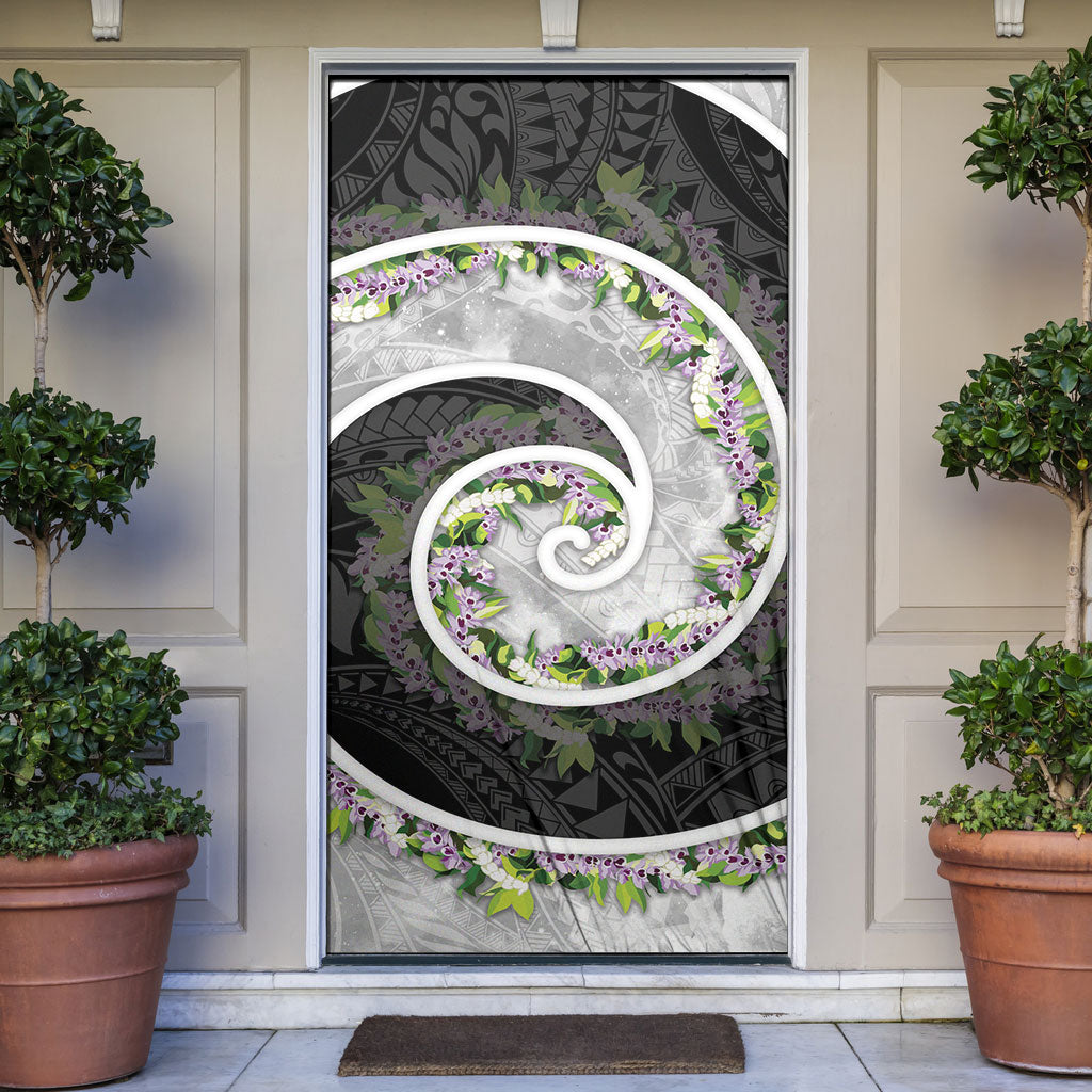 Piko Hawaii Door Cover Polynesian Pattern With Maile Pikake Honohono Lei