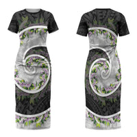 Piko Hawaii Family Matching Short Sleeve Bodycon Dress and Hawaiian Shirt Polynesian Pattern With Maile Pikake Honohono Lei