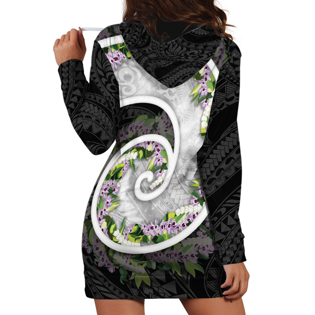 Piko Hawaii Hoodie Dress Polynesian Pattern With Maile Pikake Honohono Lei