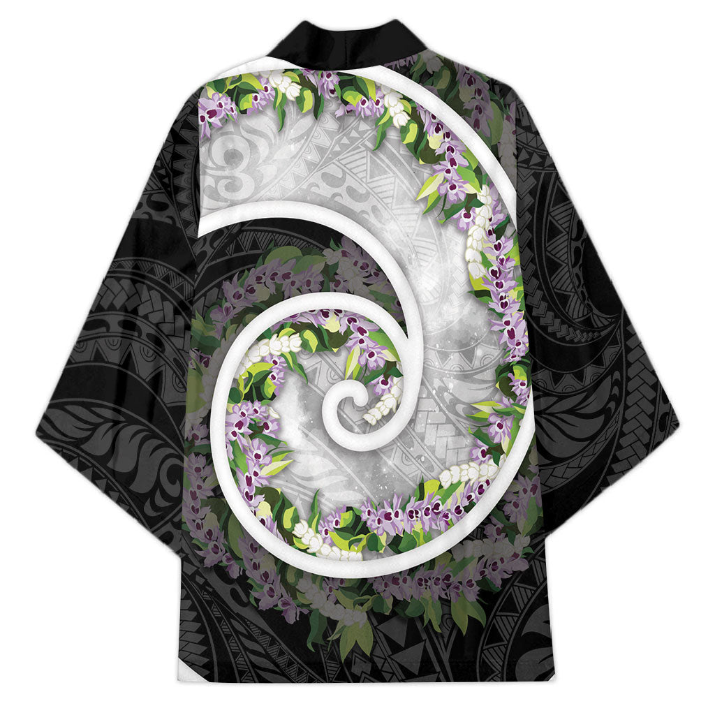 Piko Hawaii Kimono Polynesian Pattern With Maile Pikake Honohono Lei