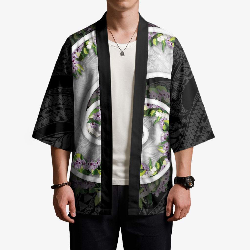 Piko Hawaii Kimono Polynesian Pattern With Maile Pikake Honohono Lei