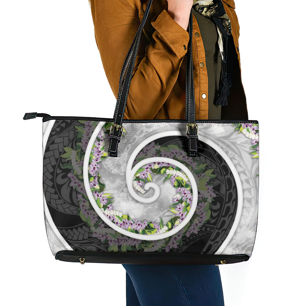 Piko Hawaii Leather Tote Bag Polynesian Pattern With Maile Pikake Honohono Lei