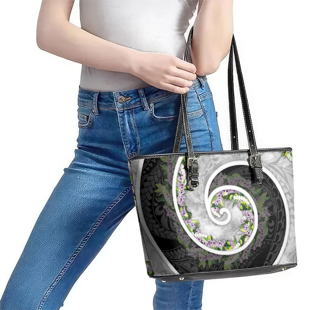 Piko Hawaii Leather Tote Bag Polynesian Pattern With Maile Pikake Honohono Lei