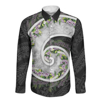 Piko Hawaii Long Sleeve Button Shirt Polynesian Pattern With Maile Pikake Honohono Lei
