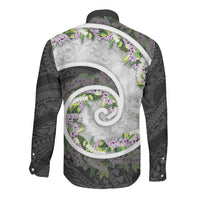 Piko Hawaii Long Sleeve Button Shirt Polynesian Pattern With Maile Pikake Honohono Lei
