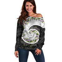 Piko Hawaii Off Shoulder Sweater Polynesian Pattern With Maile Pikake Honohono Lei