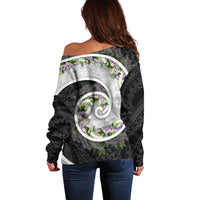 Piko Hawaii Off Shoulder Sweater Polynesian Pattern With Maile Pikake Honohono Lei
