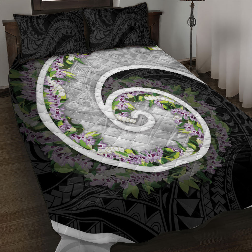 Piko Hawaii Quilt Bed Set Polynesian Pattern With Maile Pikake Honohono Lei