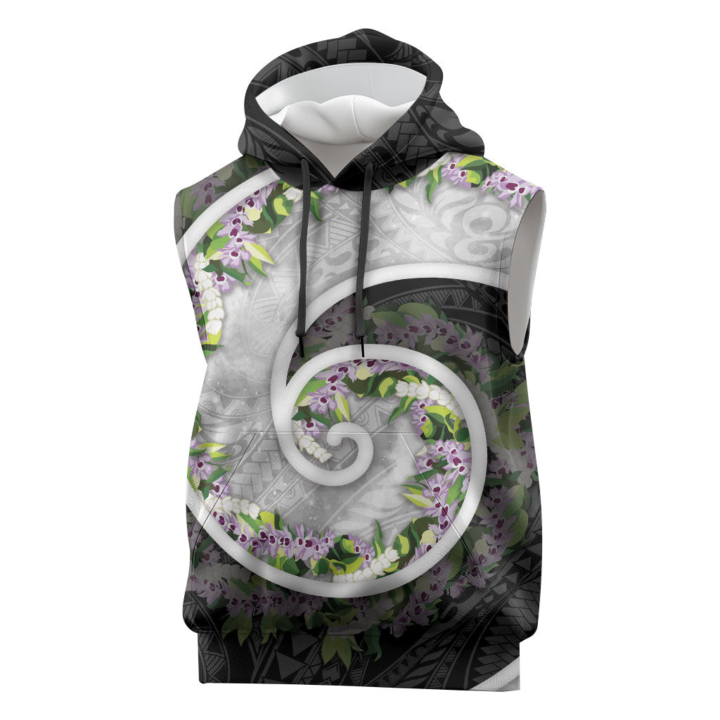 Piko Hawaii Sleeveless Hoodie Polynesian Pattern With Maile Pikake Honohono Lei