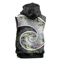 Piko Hawaii Sleeveless Zip Hoodie Polynesian Pattern With Maile Pikake Honohono Lei