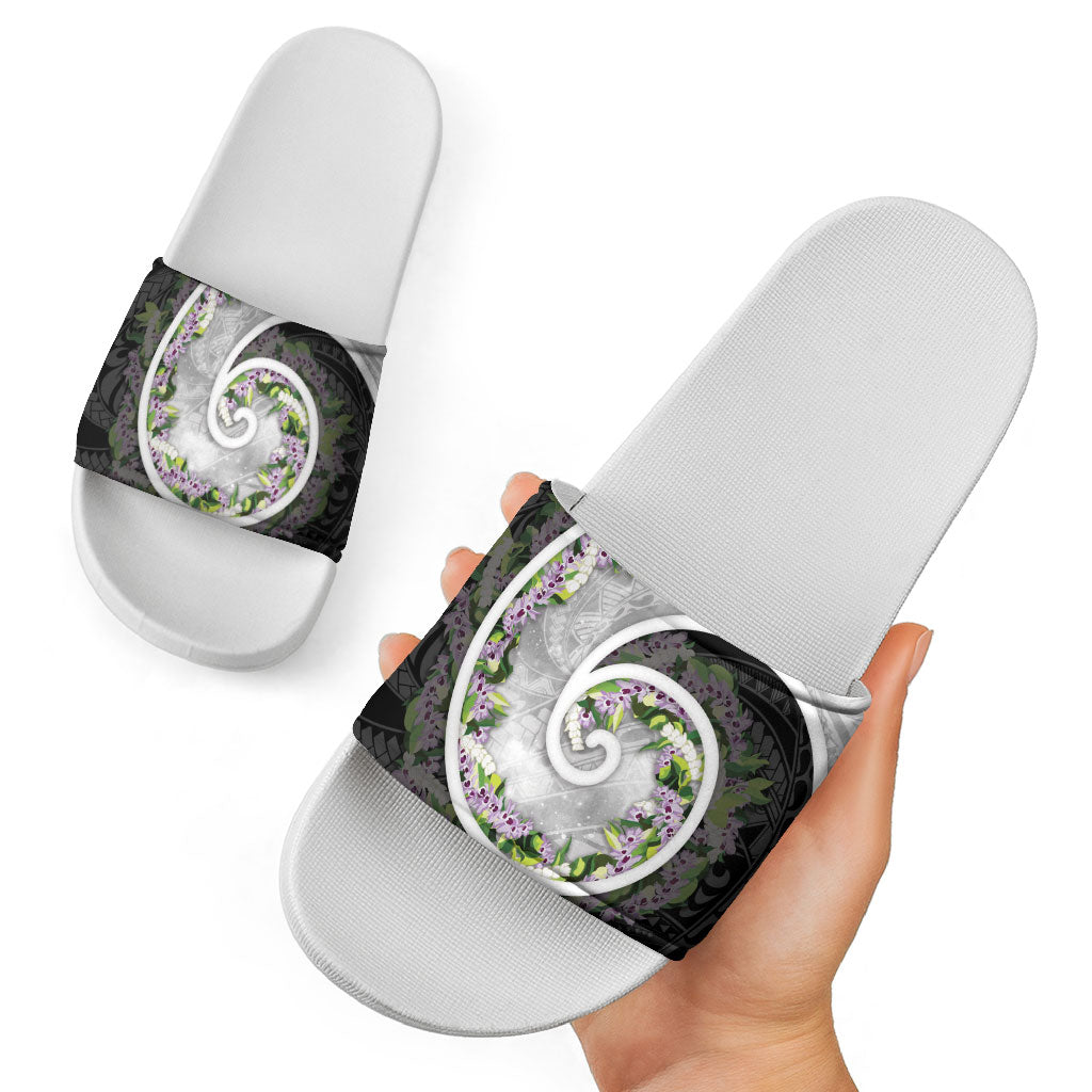 Piko Hawaii Slide Sandals Polynesian Pattern With Maile Pikake Honohono Lei