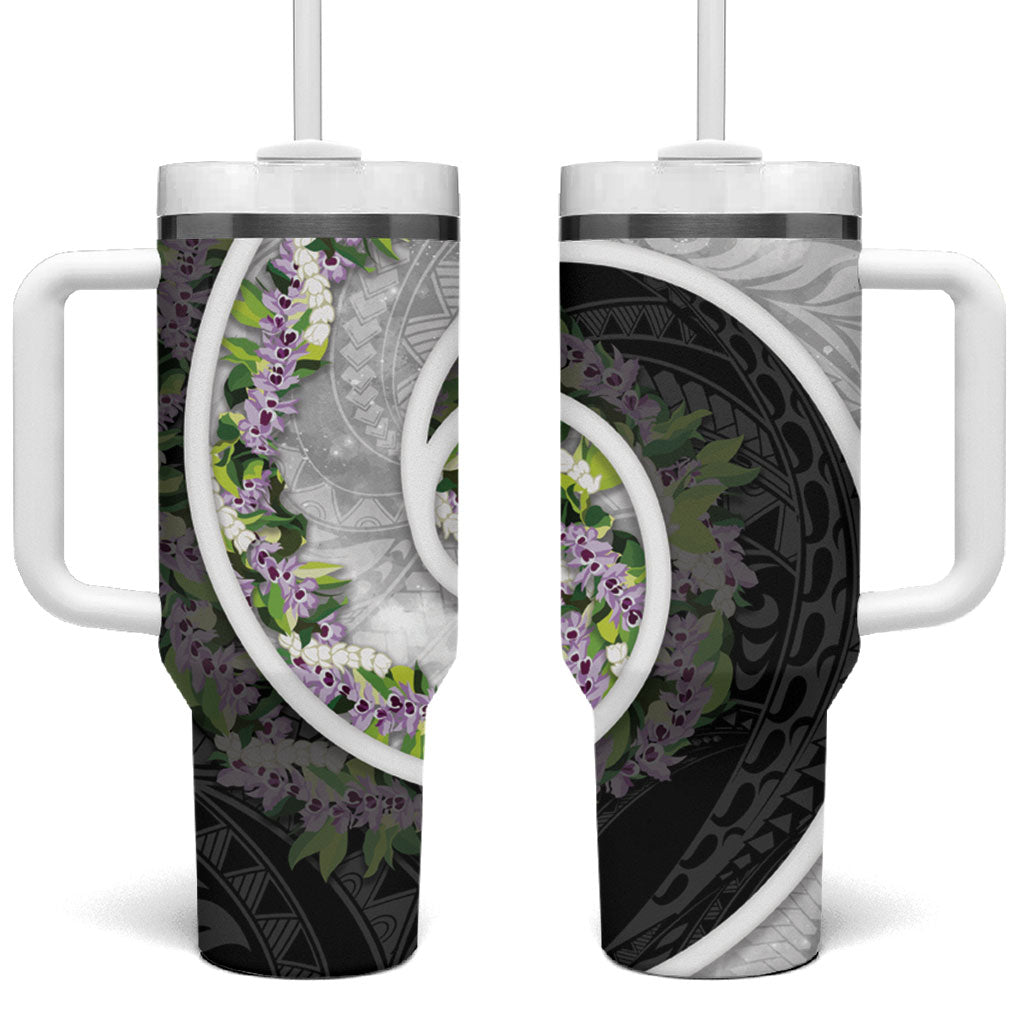 Piko Hawaii Tumbler With Handle Polynesian Pattern With Maile Pikake Honohono Lei