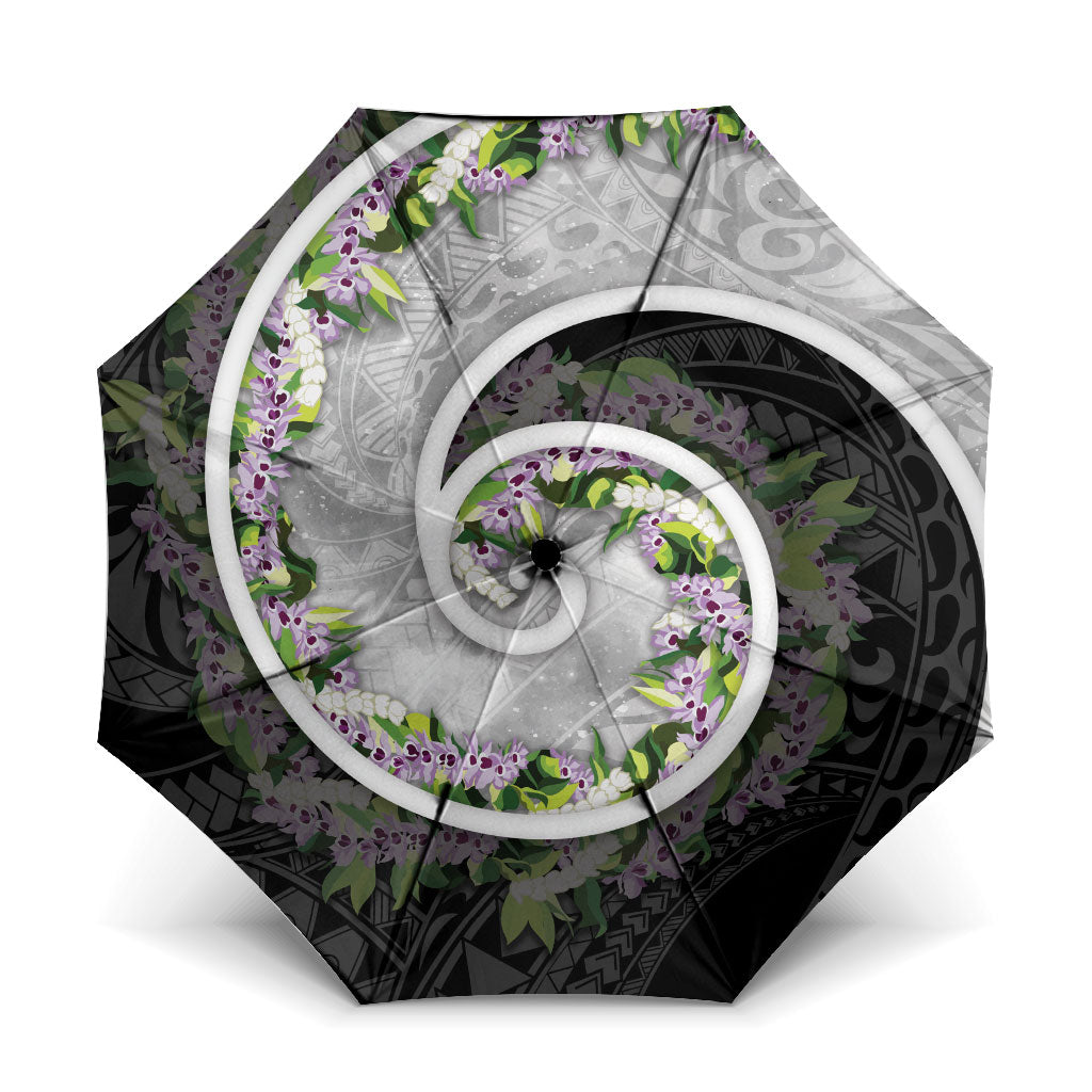 Piko Hawaii Umbrella Polynesian Pattern With Maile Pikake Honohono Lei