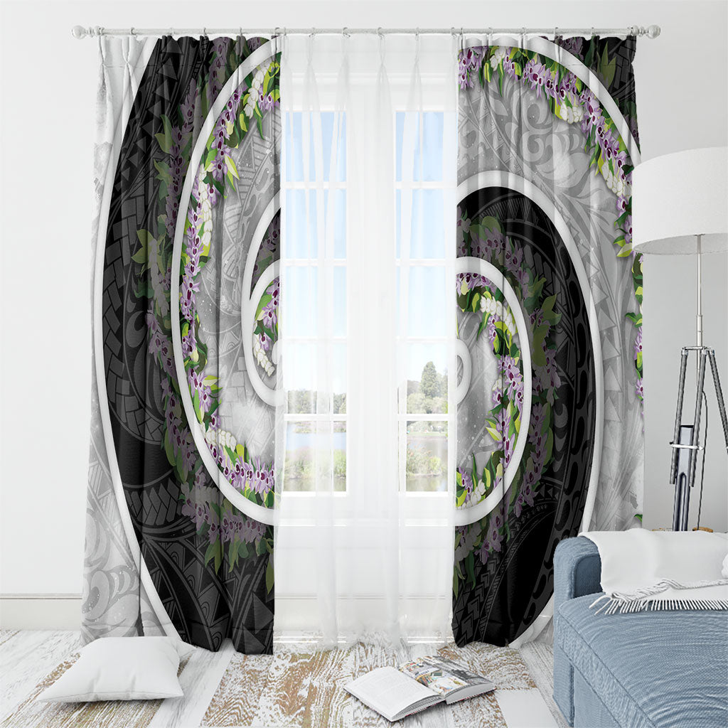 Piko Hawaii Window Curtain Polynesian Pattern With Maile Pikake Honohono Lei