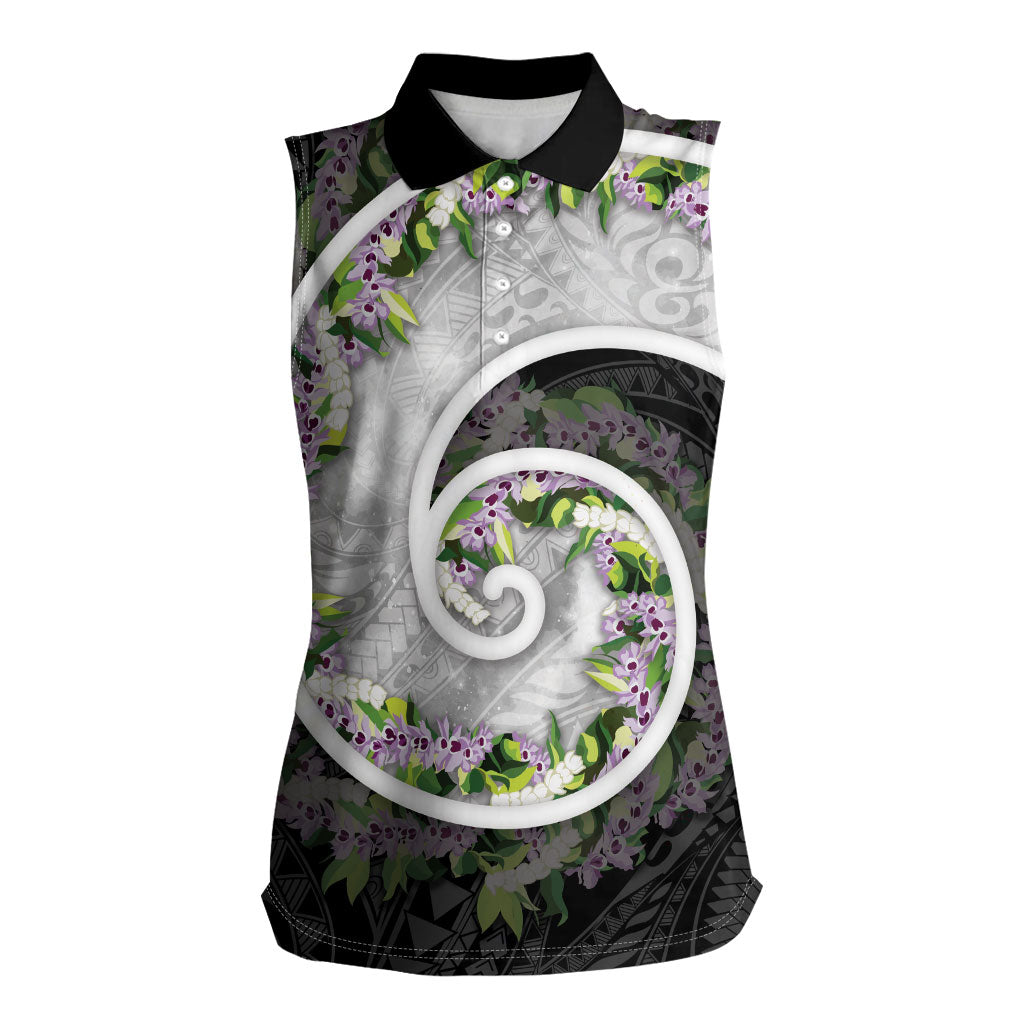 Piko Hawaii Women Sleeveless Polo Shirt Polynesian Pattern With Maile Pikake Honohono Lei