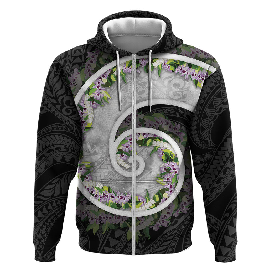 Piko Hawaii Zip Hoodie Polynesian Pattern With Maile Pikake Honohono Lei