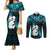 New Zealand Couples Matching Mermaid Dress and Long Sleeve Button Shirts Manaia Maori Pattern With Turquoise Fern LT05 Turquoise - Polynesian Pride