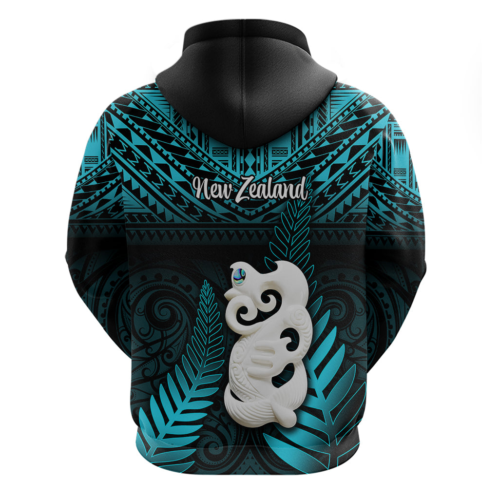 New Zealand Hoodie Manaia Maori Pattern With Turquoise Fern LT05 - Polynesian Pride