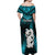 New Zealand Off Shoulder Maxi Dress Manaia Maori Pattern With Turquoise Fern LT05 - Polynesian Pride