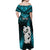 Personalized New Zealand Off Shoulder Maxi Dress Manaia Maori Pattern With Turquoise Fern LT05 - Polynesian Pride