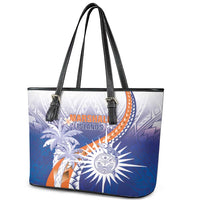 Marshall Islands Manit Day Leather Tote Bag Polynesian Tribal Tattoo Tropical Style