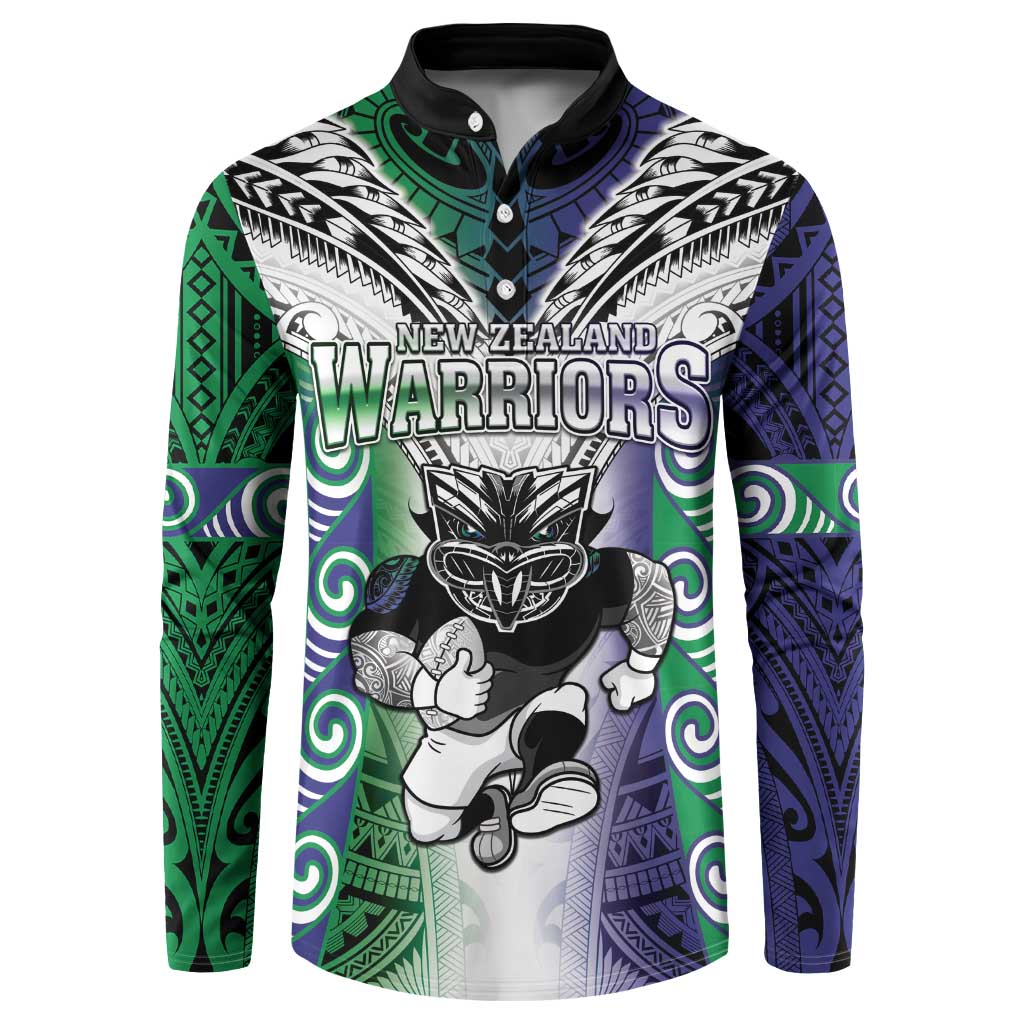 Custom New Zealand Warrior Button Sweatshirt Maori Tribal Pattern LT05 Green - Polynesian Pride