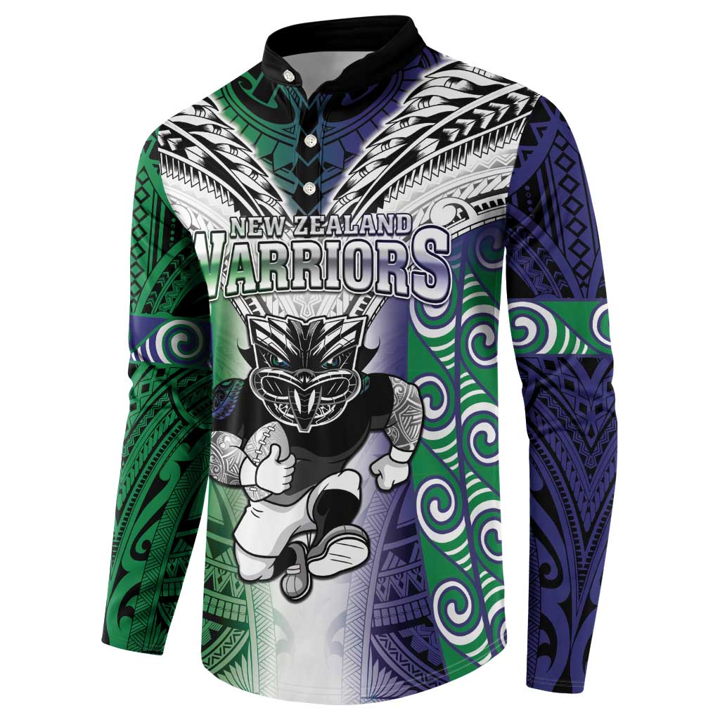 Custom New Zealand Warrior Button Sweatshirt Maori Tribal Pattern LT05 - Polynesian Pride