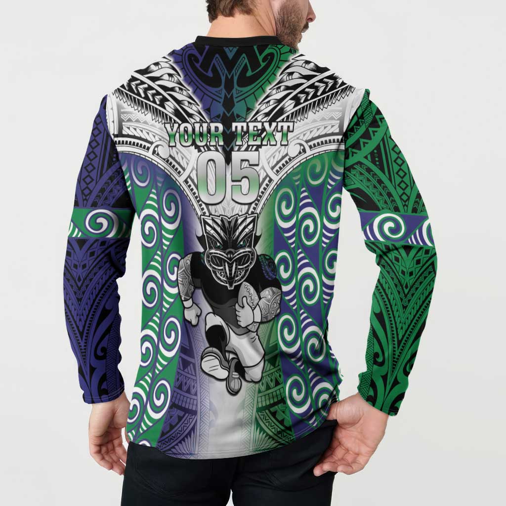 Custom New Zealand Warrior Button Sweatshirt Maori Tribal Pattern LT05 - Polynesian Pride