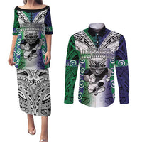 Custom New Zealand Warrior Couples Matching Puletasi and Long Sleeve Button Shirt Maori Tribal Pattern LT05 Green - Polynesian Pride