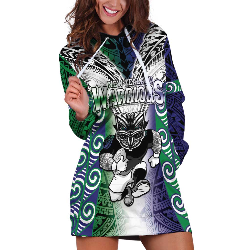 Custom New Zealand Warrior Hoodie Dress Maori Tribal Pattern LT05 Green - Polynesian Pride