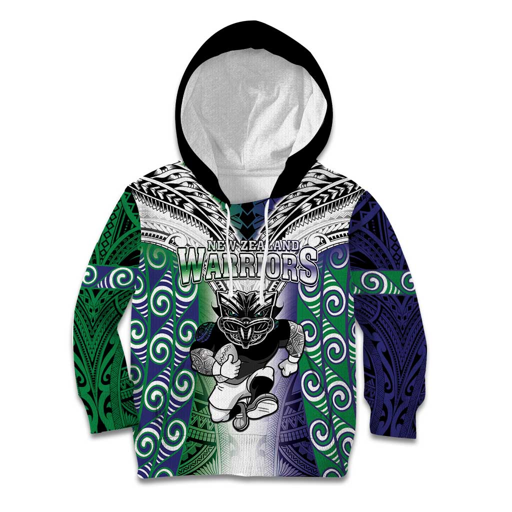 Custom New Zealand Warrior Kid Hoodie Maori Tribal Pattern