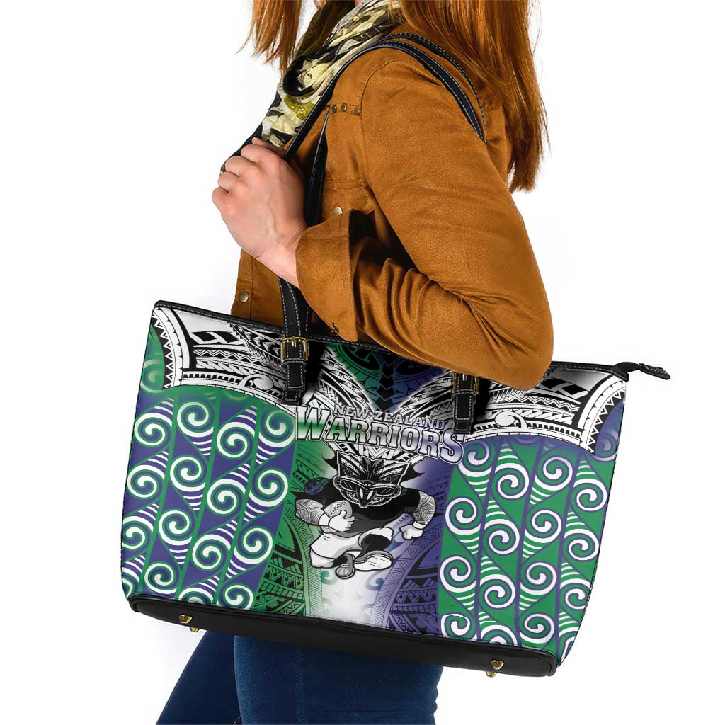 New Zealand Warrior Leather Tote Bag Maori Tribal Pattern LT05 Green - Polynesian Pride