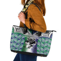 New Zealand Warrior Leather Tote Bag Maori Tribal Pattern LT05 Green - Polynesian Pride