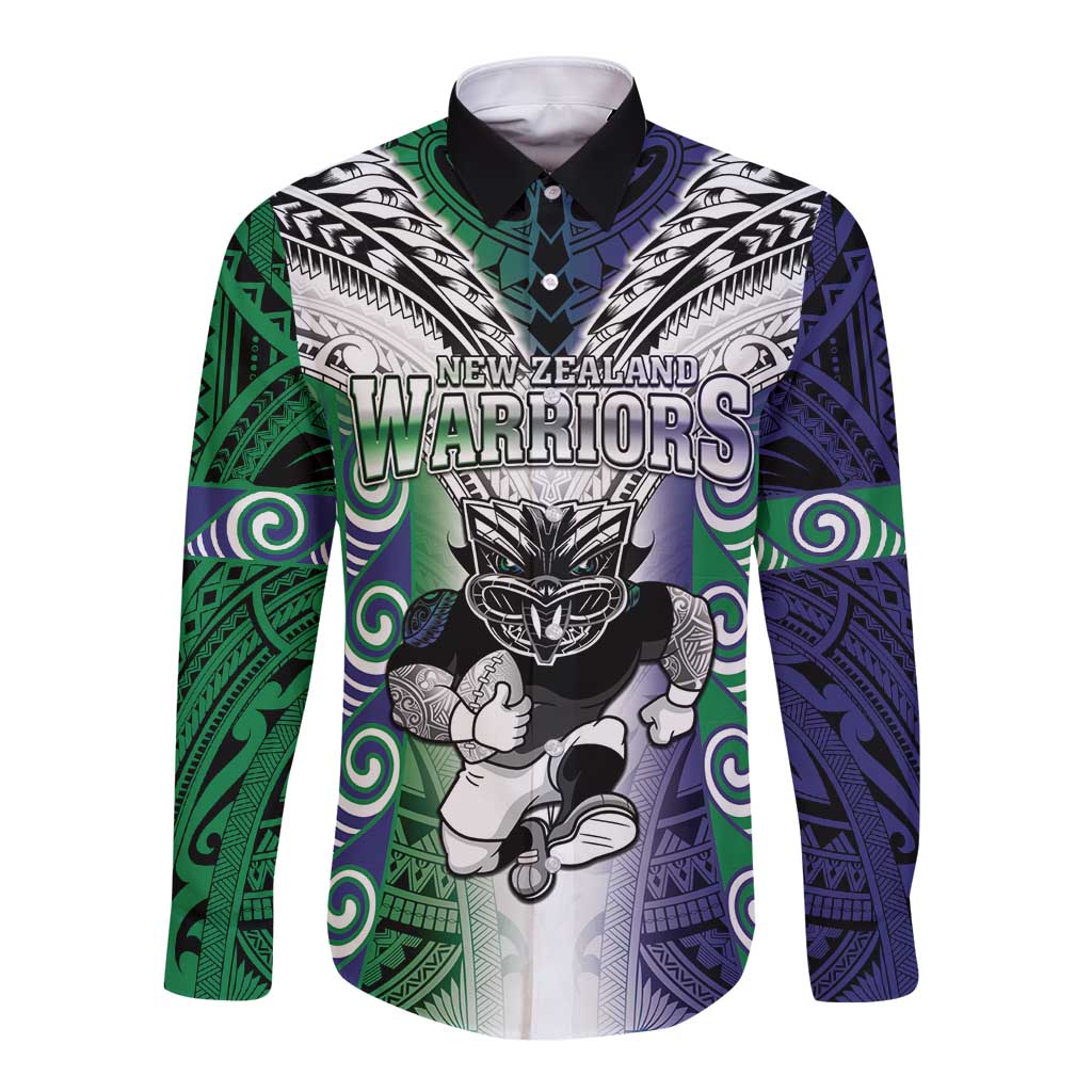 Custom New Zealand Warrior Long Sleeve Button Shirt Maori Tribal Pattern