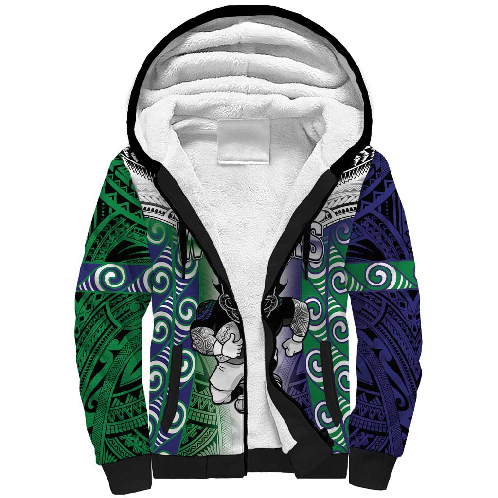 Custom New Zealand Warrior Sherpa Hoodie Maori Tribal Pattern LT05 Unisex Green - Polynesian Pride