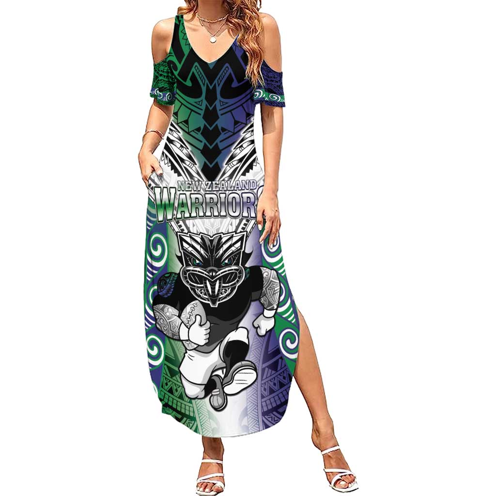 Custom New Zealand Warrior Summer Maxi Dress Maori Tribal Pattern LT05 Women Green - Polynesian Pride