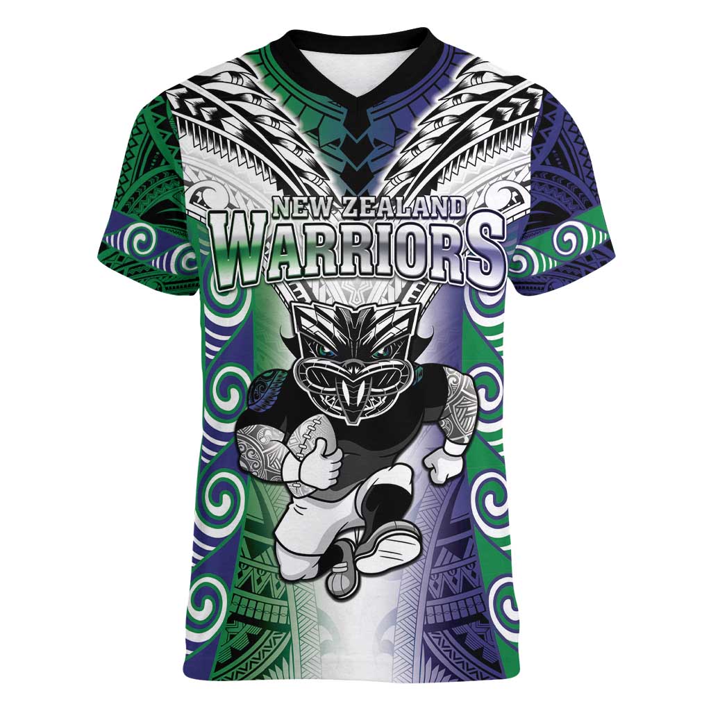 Custom New Zealand Warrior Women V-Neck T-Shirt Maori Tribal Pattern