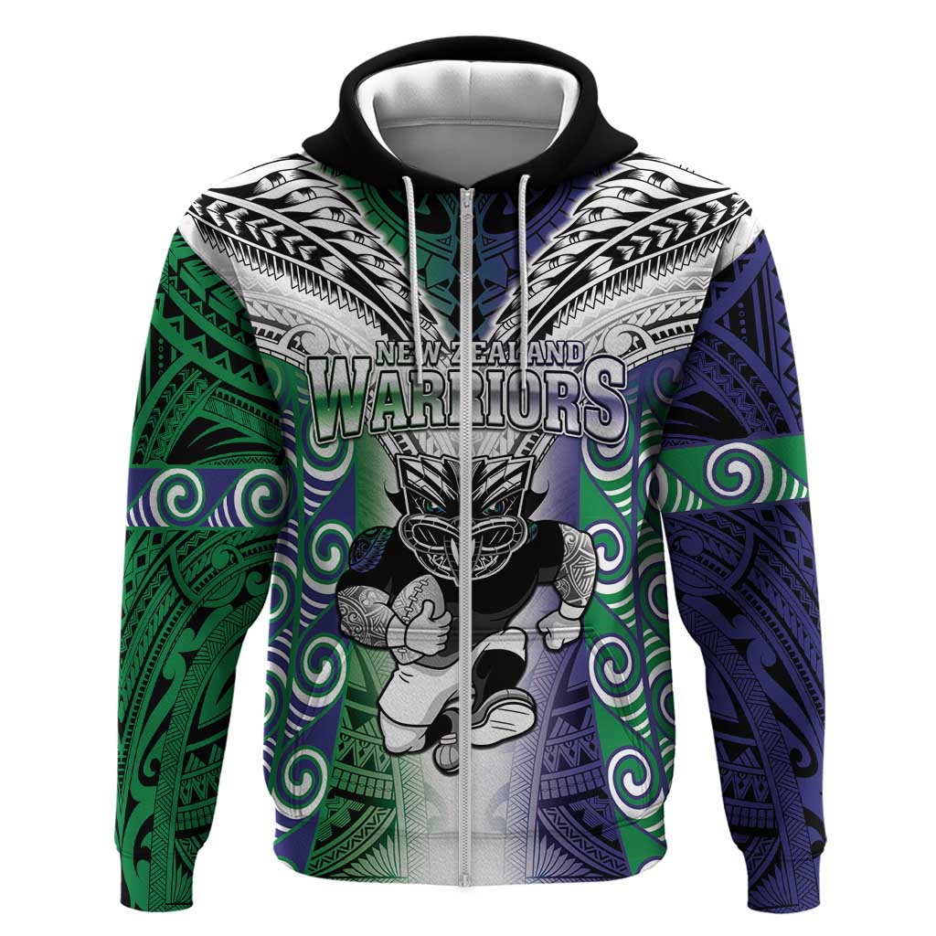 Custom New Zealand Warrior Zip Hoodie Maori Tribal Pattern