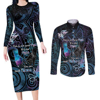 Suicide Awareness Couples Matching Long Sleeve Bodycon Dress and Long Sleeve Button Shirt You Are Not Alone LT05 Black - Polynesian Pride