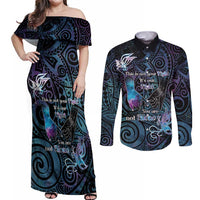 Suicide Awareness Couples Matching Off Shoulder Maxi Dress and Long Sleeve Button Shirt You Are Not Alone LT05 Black - Polynesian Pride