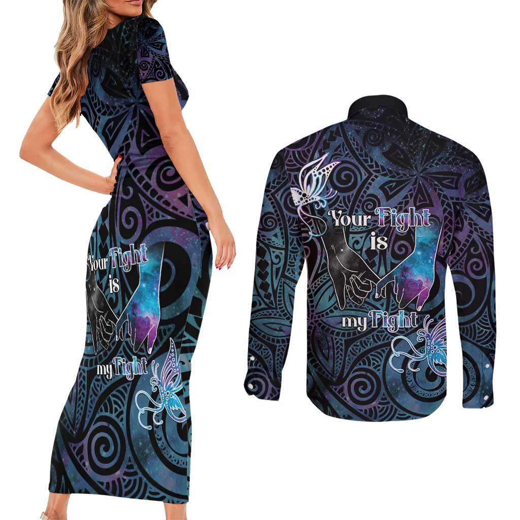 Suicide Awareness Couples Matching Short Sleeve Bodycon Dress and Long Sleeve Button Shirt You Are Not Alone LT05 - Polynesian Pride