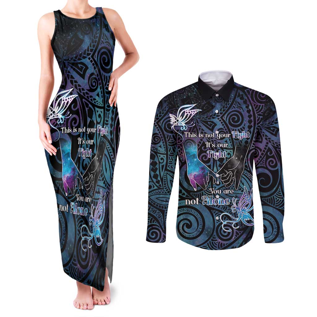 Suicide Awareness Couples Matching Tank Maxi Dress and Long Sleeve Button Shirt You Are Not Alone LT05 Black - Polynesian Pride