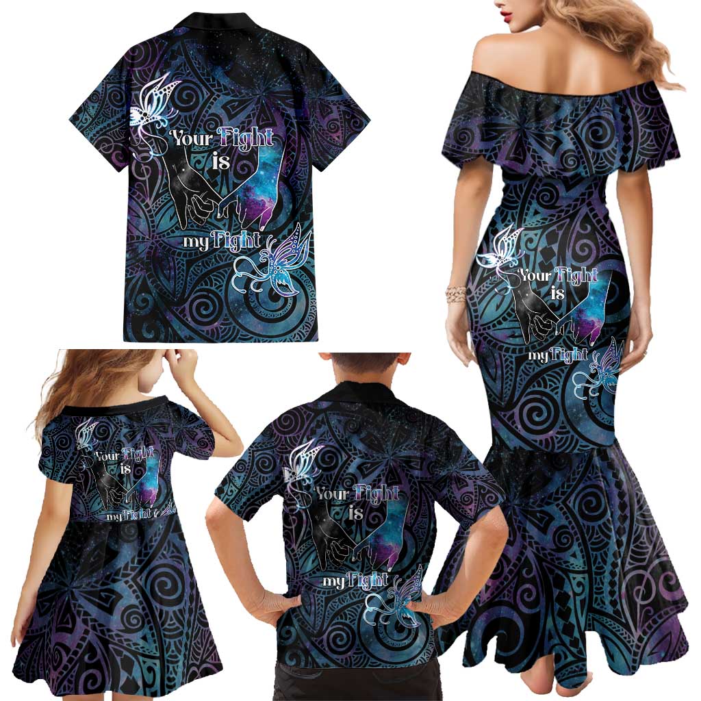 Suicide Awareness Family Matching Mermaid Dress and Hawaiian Shirt You Are Not Alone - Polynesian Pride