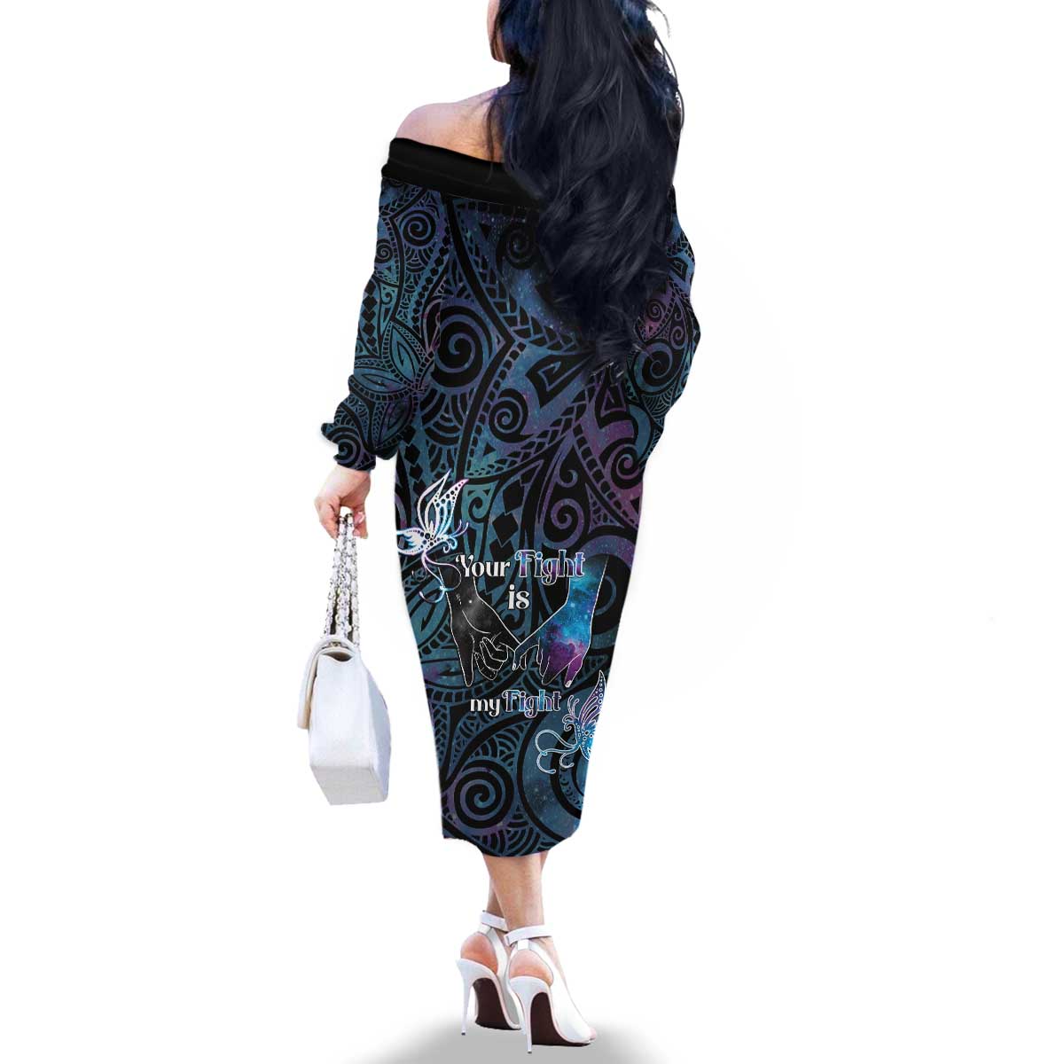 Suicide Awareness Family Matching Off The Shoulder Long Sleeve Dress and Hawaiian Shirt You Are Not Alone - Polynesian Pride