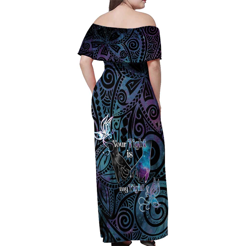 Suicide Awareness Family Matching Off Shoulder Maxi Dress and Hawaiian Shirt You Are Not Alone - Polynesian Pride
